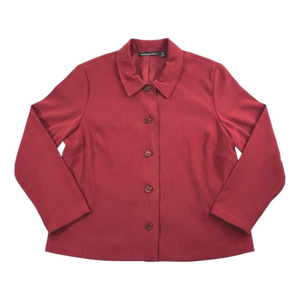 Career Office Blazer Burgundy Women's 1X Briggs New York Button Front Jacket